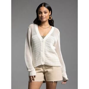Weekend Los Angeles Iman Ivory Knit Button Down Cardigan Large
